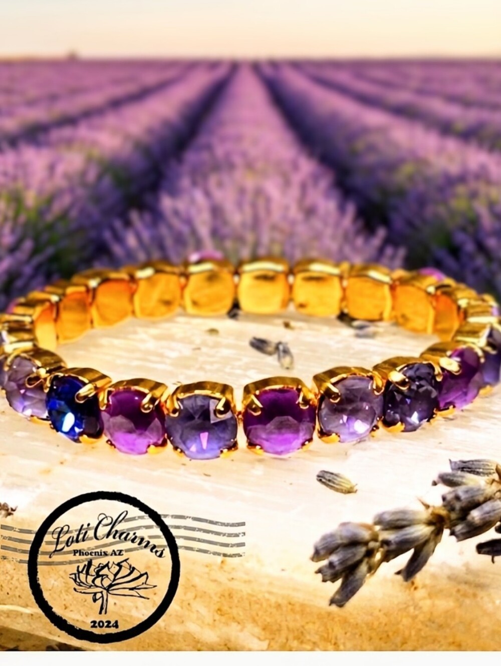 Purple Galaxy Margarita Crystal In 14K Gold Plated Stretchy Bracelet